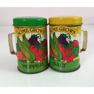 Vintage Home Grown Vegetables Tin Salt & Pepper Shakers Hong Kong